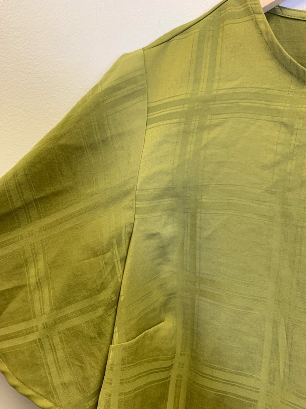 a new day Olive Green Short Sleeve Blouse with Subtle Plaid Texture - Picture 4 of 5